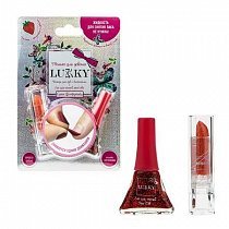 Lukky набор лак Конфетти цвет 02К, красный с блестками и помада с блёстками коралловая Т20842