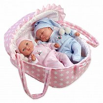 Пупсы-двойняшки Arias Elegance с соской в переносной люльке, 28 см, Т11067