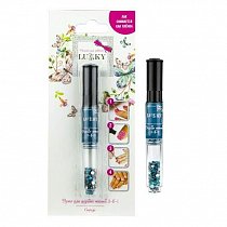 Lukky 3-в-1 ручка для дизайна ногтей с лаком для ногтей голубой 011 и стразами Т16776
