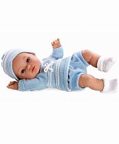 Arias пупс в голубом вязаном костюмчике и шапочке 33 см, Т59278