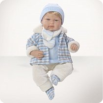 Кукла Arias Elegance мальчик в голубой курточке с шарфом (смеется) 45 см, Т59789